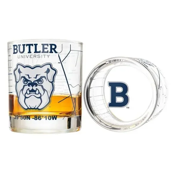 Greenline Glassware Butler University Whiskey Glass Set (2) Low Ball Glasses NIB - Picture 1 of 9